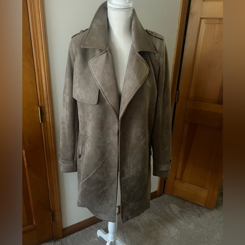MAGASCHONI Tan Faux Suede Open Front Jacket Size Large - Picture 4 of 14